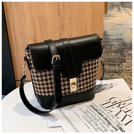 Damtrippel sektion handväska - Äkta läder A-Cross Body väska med 8 fickor - Enstaka justerbar axelrem - Handväskor-Svart