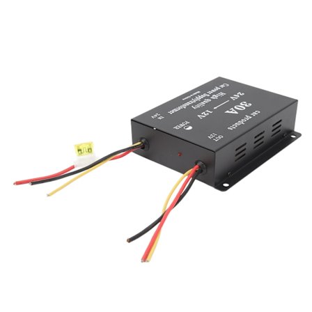 Bilstrømomformer 30A 24V til 12V DC Svart 300A Uttak Adapter for Kjøleskap DVD VCD CD