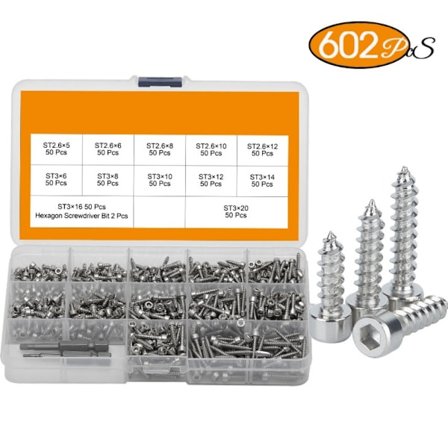 602st Plåtskruvar Hylslock Cap Insexhylsa Drive