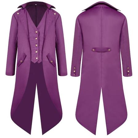 Miesten keskiaikainen frakki Swallowtail pitkä mekko Purple 3XL
