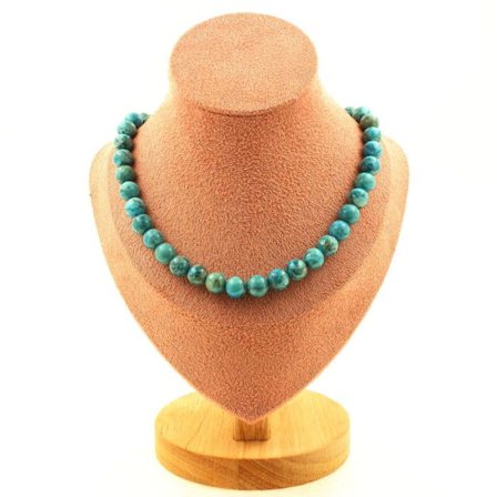 Stenar och mineraler. Turkos pärlhalsband från Sydafrika 8 mm Stålkedja Halsband för kvinnor, män. Anpassningsbar storlek.