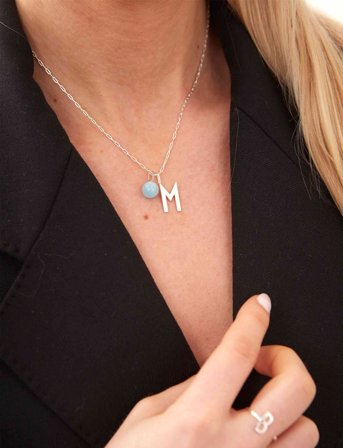 Design Letters Stone Drop Charm 8 Mm Silver - Blue - 8 mm