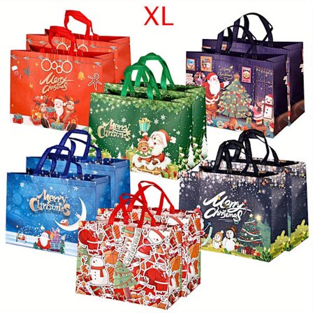 [Extra Large Christmas] 12 st Extra Stora Julkassar | Kraftiga Återanvändbara Mat- & Presentpåsar med Handtag | Jumbo 43x32.5 cm Nej (FMY)
