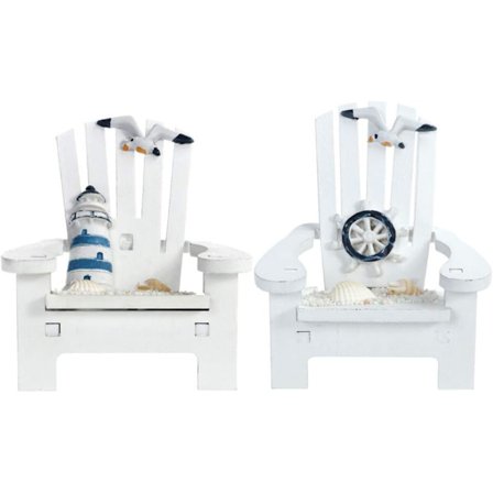 2 st Strand Nautisk Miniatyrdekoration Ornament Liten Trä Solstol Modell Dekorerad med Fyr Skeppsratt