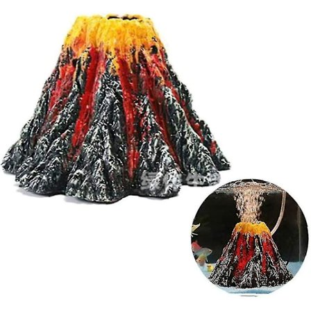 Akvarium Vulkan Ornamentsett, Fargerik LED Stein Bobler Lys, Luft Stein Bobler Vulkan