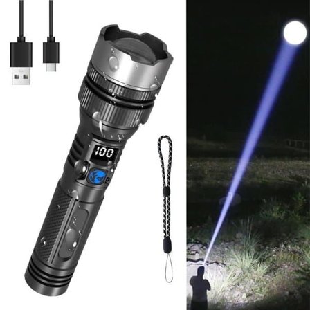 Lommelykt 2025 - Den ultimate overlevelseslykten | USB-oppladbar LED-lampe, IPX7 Vanntett, 2-i-1 (Power Bank + Digital Display) | Ekstra Star...