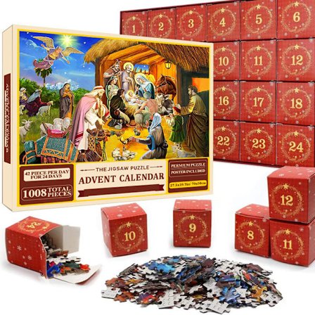 Puslespill adventskalender 2025, 1008 puslespillbrikker 24 dagers julekalender nedtelling adventskalendere-puslespill SD55
