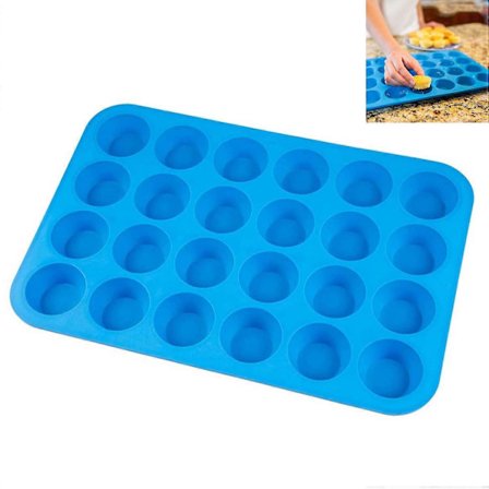 24-kops silikone muffin- og cupcake-bageform - non-stick, BPA-fri, 100 % silikone og tåler opvaskemaskine, mini silikonebageform - blå top til 