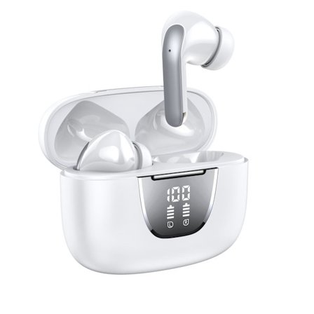 Trådløse øretelefoner Bluetooth 5.3 med LED-strømdisplay Universal pasform Hvid støjreducerende øretelefoner til sport, fitnesscenter, løb