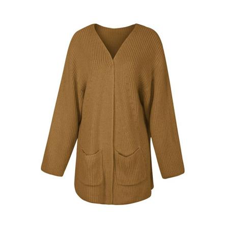 Enfärgad Pocket Sweater Cardigan För Kvinnor
