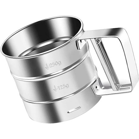 Røresigte i rustfrit stål, pulversigte kop, holdbart lækagesikkert net, mel sigte i rustfrit stål til mel og flormelis