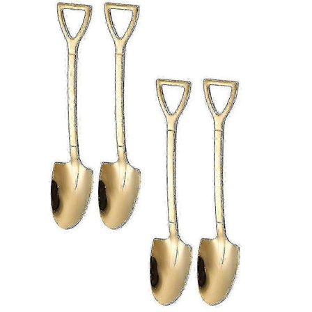 Rostfritt stål spade sked set, kreativ skyffel gaffel, 4 st guld bordsartiklar