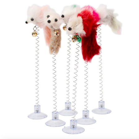 3st Kattleksak med en fjädrande mus och bjällra