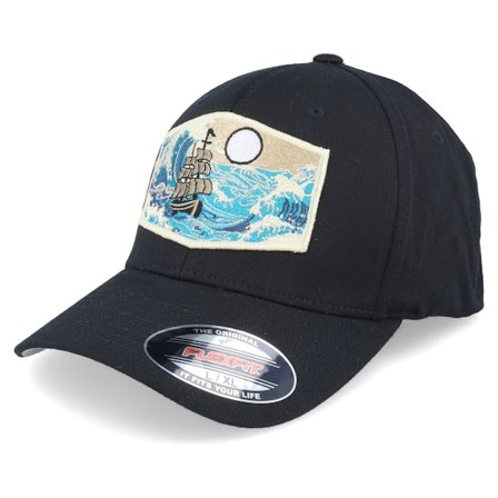 Wild Spirit - Schwarz flexfit Cap - Big Boat & Waves Patch Black Flexfit @ Hatstore
