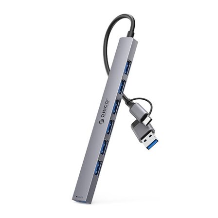 Orico YSA2-U3 USB-A/USB-C-dokkingsstasjon med 1x USB-A 3.0 + 6x USB-A 2.0 - grå