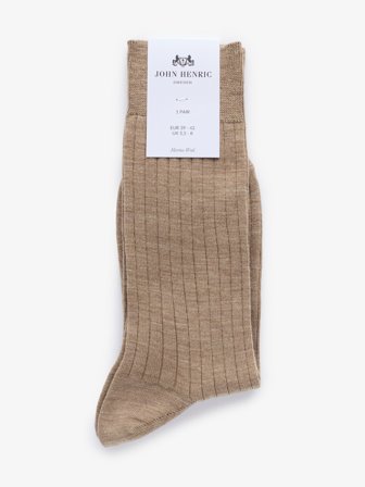 John Henric Men's Beige Gerippte Socken Size 43-46