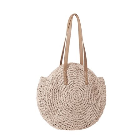 Rund Strandväska i Halm Vintage Vävd Axelväska Sommar Shoppingväskor Stor Kapacitet Semester Casual Väskor