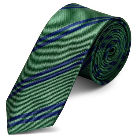 Grüne & Marineblaue Doppelstreifen Seidenkrawatte 6cm für Männer - Krawatten mit Muster