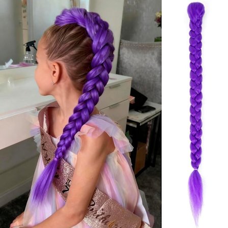 Demon Hunter Organisation Temafarvet Lilla Flettet BB Clip Paryk - Børnekarakter Kostume Paryk