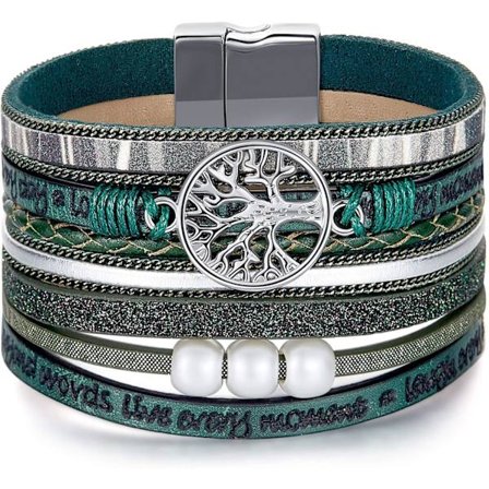 Inspirerande Livets Träd Läderarmband för Kvinnor, Födelsedags- och Morsdagssmycken, Presenter till Tonårsflickor