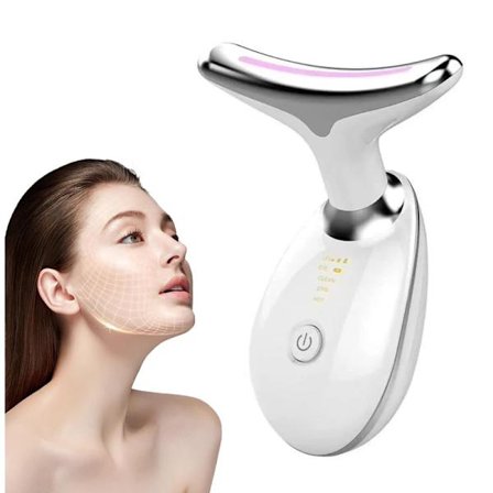 Elektrisk Ansigtsmassage 3 Tilstande 45°C Varme LED-Lys Skønhed til Ansigt, Nakke og Skuldre