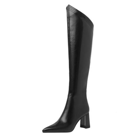 Dam Spetsad Tå Bred Vad Zip Up Långa Booties Block Bike Boot