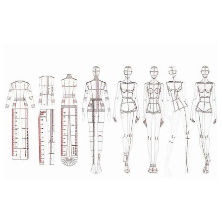 Modeillustrationslinealer Skitseringsskabeloner Lineal Syning Humanoide Mønstre Design Tøj Meas-Yvan