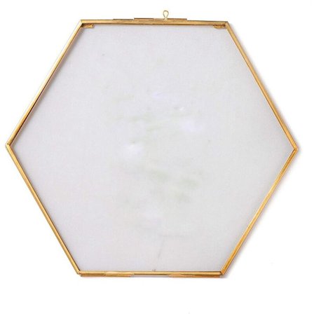 Hængende sekskantet herbarium messing glasramme til pressede blomster, tørrede blomster, dobbelt glas, flydende rammestil