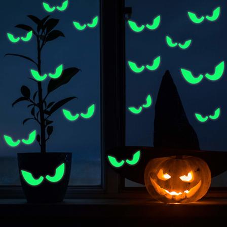 36 Halloween-klistermærker, der lyser i mørket, Aftagelige fluorescerende klistermærker, Lysende øjne til vampyr-dørdekoration, Halloween