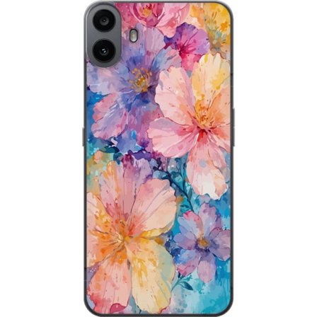 Kompatibelt Mobilskal till Nothing Nothing CMF Phone 1 Akvarellmålning med stora blommor i rosa, blå och gula toner i en mjuk konstnärlig stil.