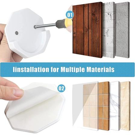 Bruseforhængsstangsholder, Klæbende Bruseforhængsstangsspændingsholder, Klæbende Væghængere (4 stk., Hvid)