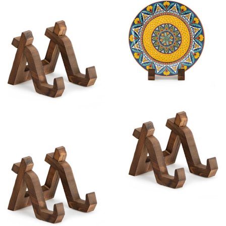 Tallerkendisplaystativ, 3 pakker 10 cm tallerkenholder til udstilling, dekorativ billedramme fad foto plakette træstativ