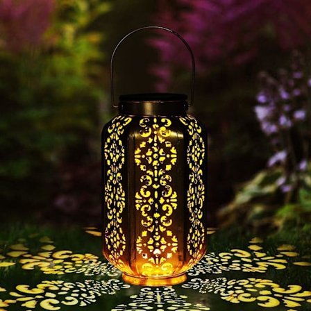 Solar Lantern Outdoor Led Solar Garden Light Vattentät Solar Garden Light Hängande belysning Metall Sexkantiga dekorativa lampor för trädgård, fest, 