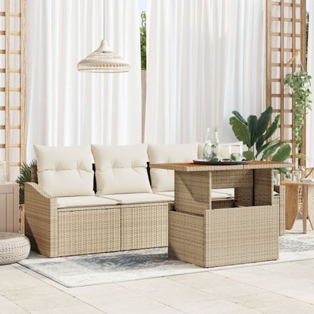 Trädgårdsoffset med kudde 5 pcs Beige Poly rattan