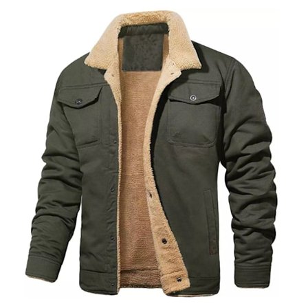Herre Tyk Termisk Vinter Fleeceforet Krave Cargo Jakke mørkegrøn