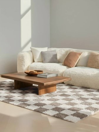 Shaggy Rug Checkered Chessie Greige/Off White Oeko-Tex