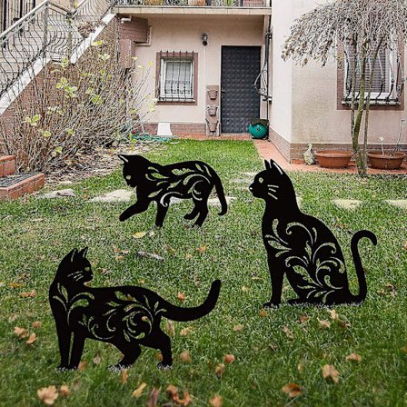 3 Pak Havefigur Sort Kat Silhuet Kat Dekorativ