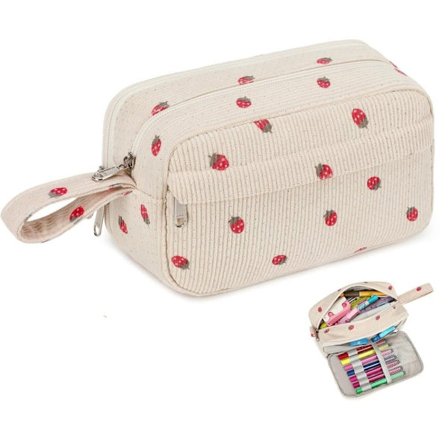 Penneetui Stor Kapacitet 3 Rum, Penneetui / Penalhus, Multifunktionelt penneetui – Jordbærbeige