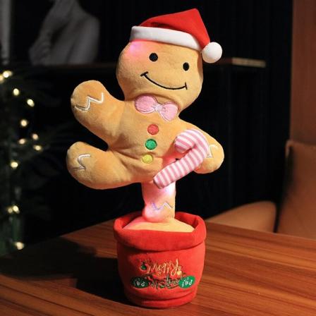 Pepparkaksgubbe kan sjunga, dansa, spela in och lära sig tala, elektrisk förtrollande plyschleksak med blommor solros gingerbread Man Battery type