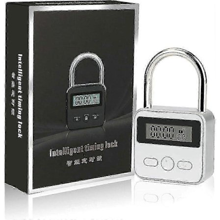 TCGG-Smart Tidslås Maks 99 Timer Tidslås Med LCD-Skjerm USB Oppladbar Sikkerhetshengelås Kraftig Metall Elektronisk Timerlås (Sølv)