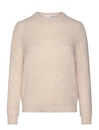 Slfsia Ras Ls Knit O-Neck Noos Beige Selected Femme