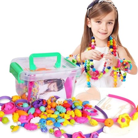 4 i 1 Smykkefremstillingssæt til Piger, 308 Perler, Lav Halskæde Snor Sæt, Ringe, Armbånd, Smykker, DIY Julegave