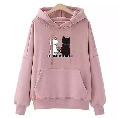 Dam långärmad tröja med print Casual Lös dragsko Huvtröjor Huvtröja Toppar Pink M