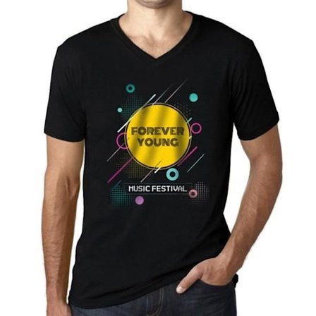 T-shirt med v-ringad herr Music Fest Forever – Music Fest Forever Young – Vintage svart T-shirt