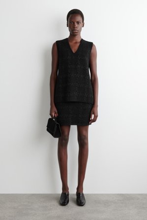 COS Women's Sparkly Bouclé-Knit Mini Skirt in Black