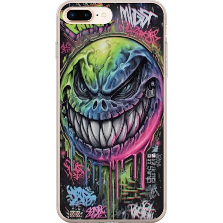 Yhteensopiva Puhelinkuori Apple iPhone 7 Plus Värikäs graffitipiirros pahansuipasti hymyilevästä hirviökasvoista, jossa valuvat neonvärit