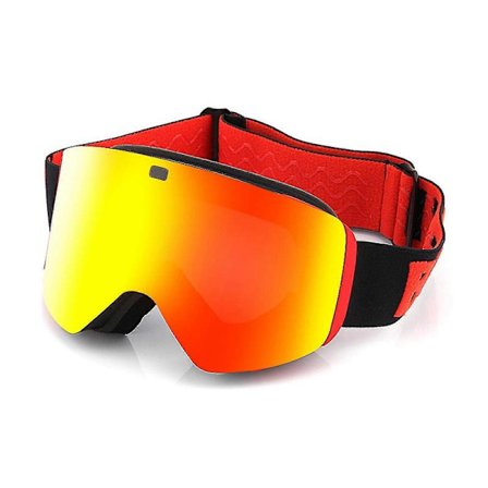 Cylindriske dobbeltlags skibriller, komfortable, vindtætte snebriller til skiløb, snescooterkørsel, sort rød linse