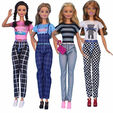 4-delt mote kortærmet lang bukse dukkeklær sett, 11" jente dukkeklær, lek hus barn garderobe, klær leker