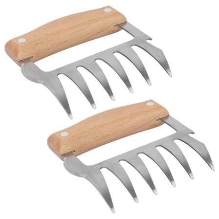Diskmaskinsäkra köttklor i metall, köttgafflar i rostfritt stål med halkfria förtjockade trähandtag, värmebeständighet, ergonomisk design,