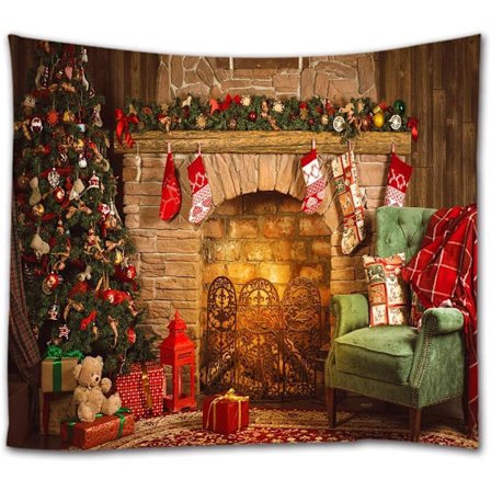 Farverig pejs stjerne juletræ design lille væg tapet